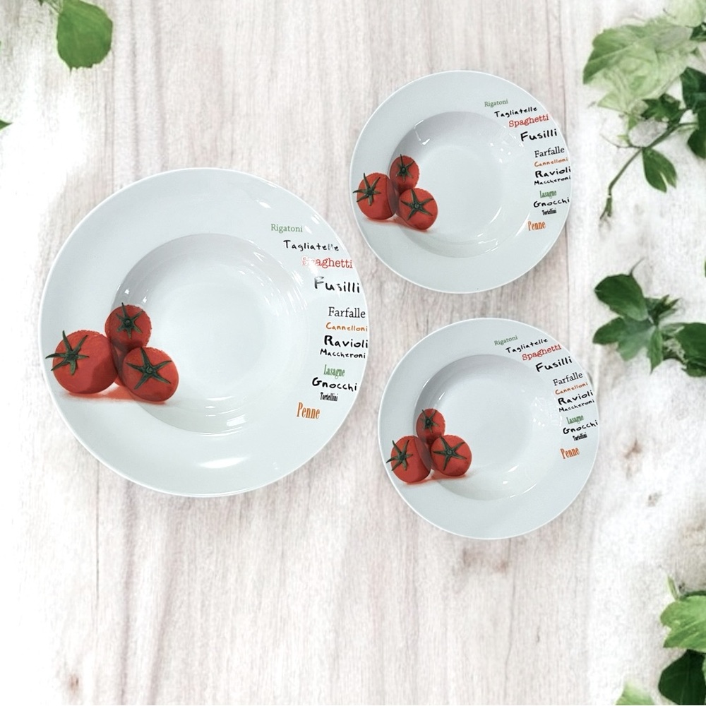 NWT ENTERTAINING STUFF Tavola Pasta Bowl Set Large Serving 4 Individual Tomato